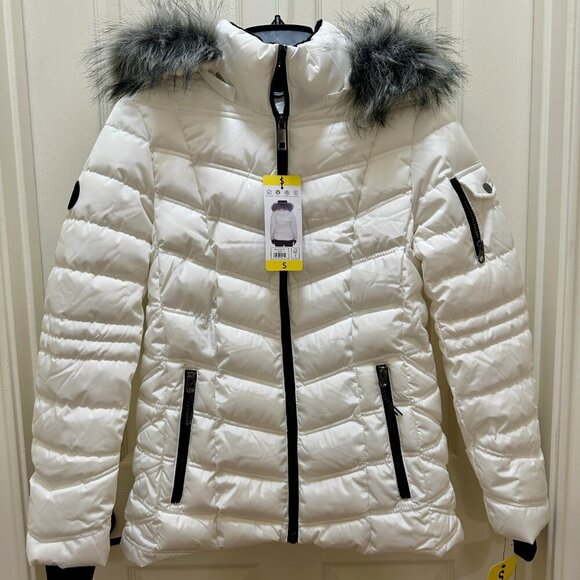 New Nautica Women's Puffer Jacket Size S White Water Resistant Faux Fur Hood - Picture 15 of 15